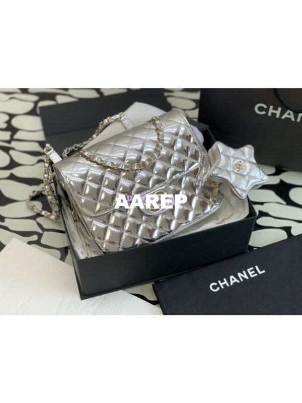 Replica Chanel Backpack & Star Coin Purse in Mirror Calfskin AS4649 Silver