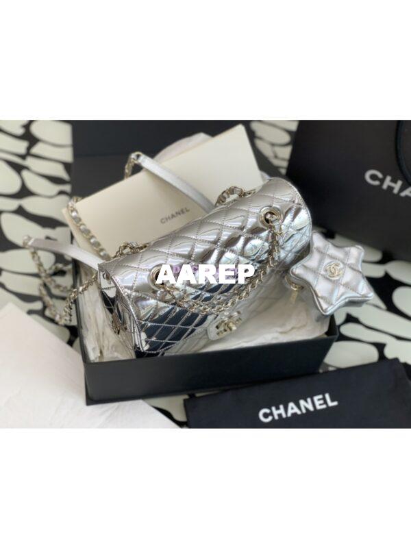 Replica Chanel Backpack & Star Coin Purse in Mirror Calfskin AS4649 Silver 2