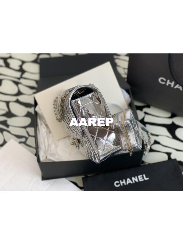 Replica Chanel Backpack & Star Coin Purse in Mirror Calfskin AS4649 Silver 3