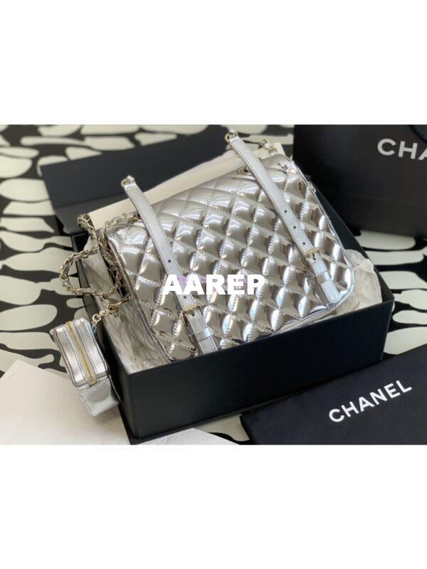 Replica Chanel Backpack & Star Coin Purse in Mirror Calfskin AS4649 Silver 5