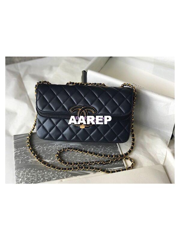 Replica Chanel Enamel CC Flap Bag A57275 Navy