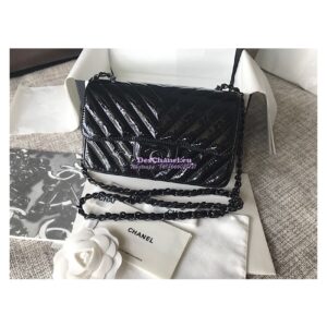 Replica Chanel Chevron Small Flap Bag So Black Patent Calfskin