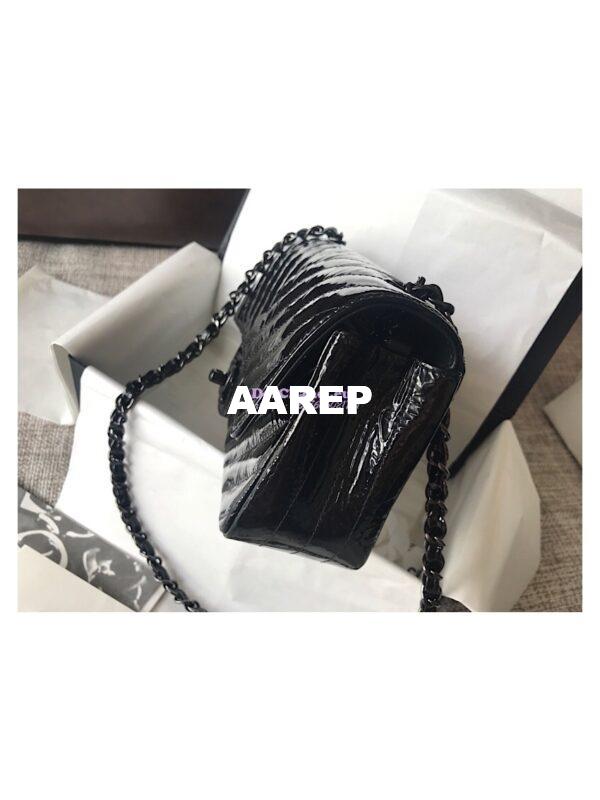 Replica Chanel Chevron Small Flap Bag So Black Patent Calfskin 4