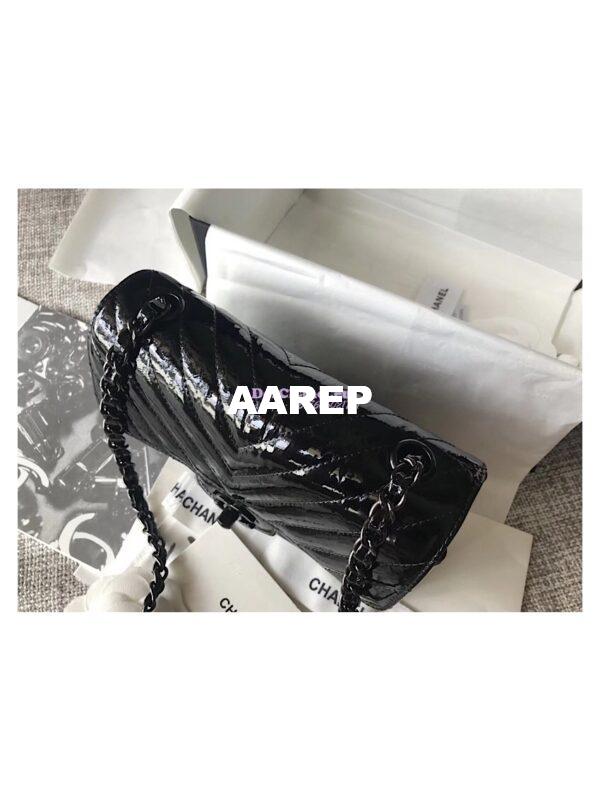 Replica Chanel Chevron Small Flap Bag So Black Patent Calfskin 6