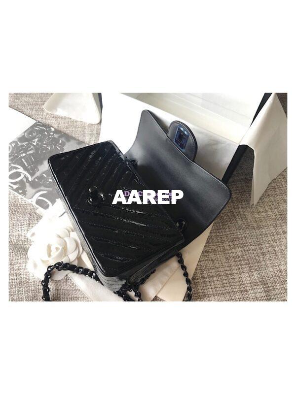 Replica Chanel Chevron Small Flap Bag So Black Patent Calfskin 9