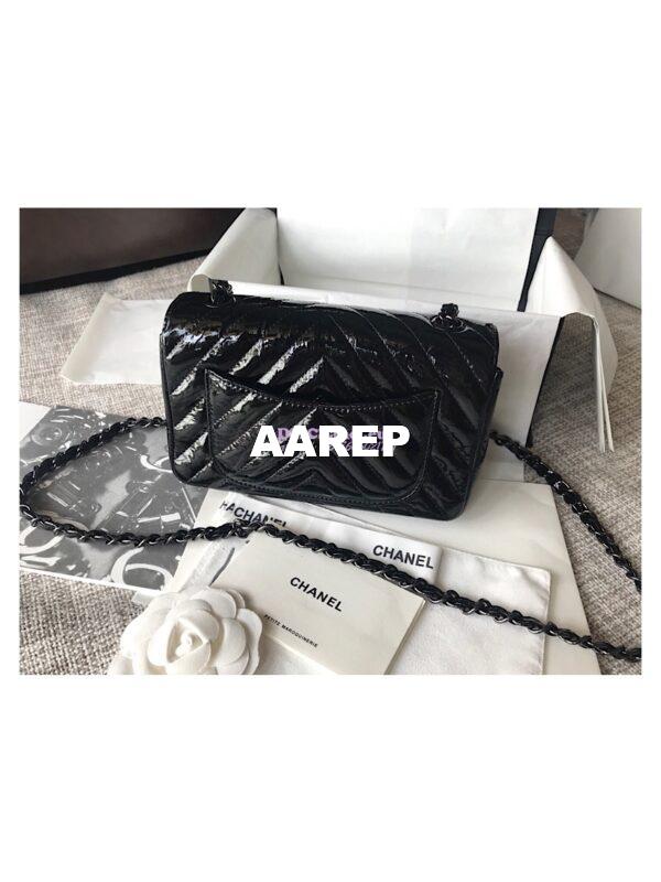 Replica Chanel Chevron Small Flap Bag So Black Patent Calfskin 10
