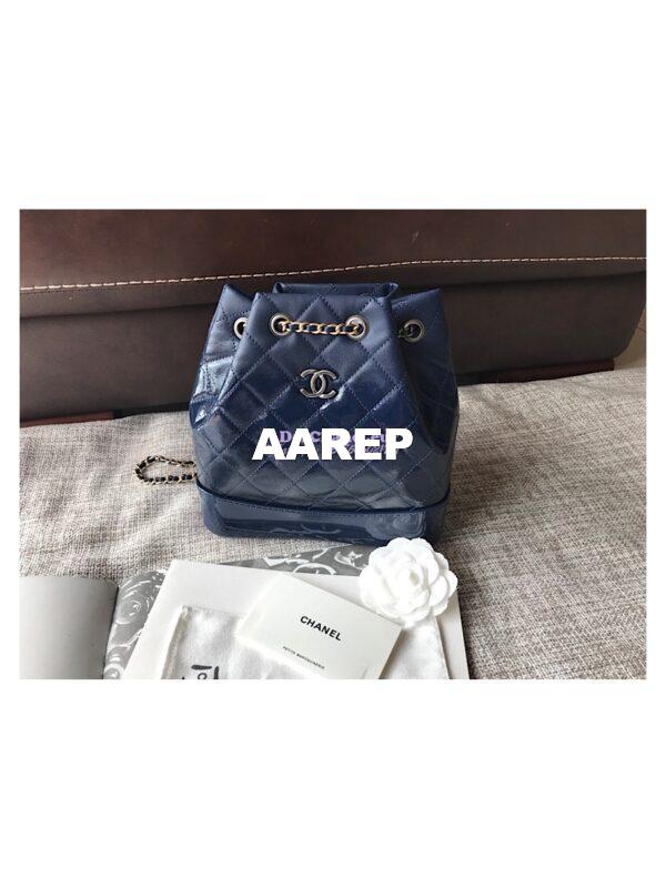 Replica Chanel Gabrielle Backpack Patent Goatskin A94485 Navy