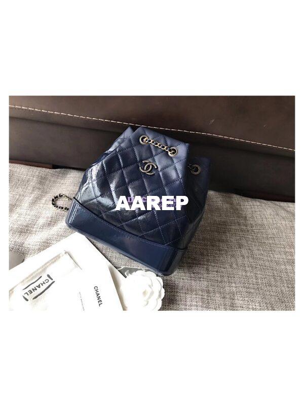 Replica Chanel Gabrielle Backpack Patent Goatskin A94485 Navy 2