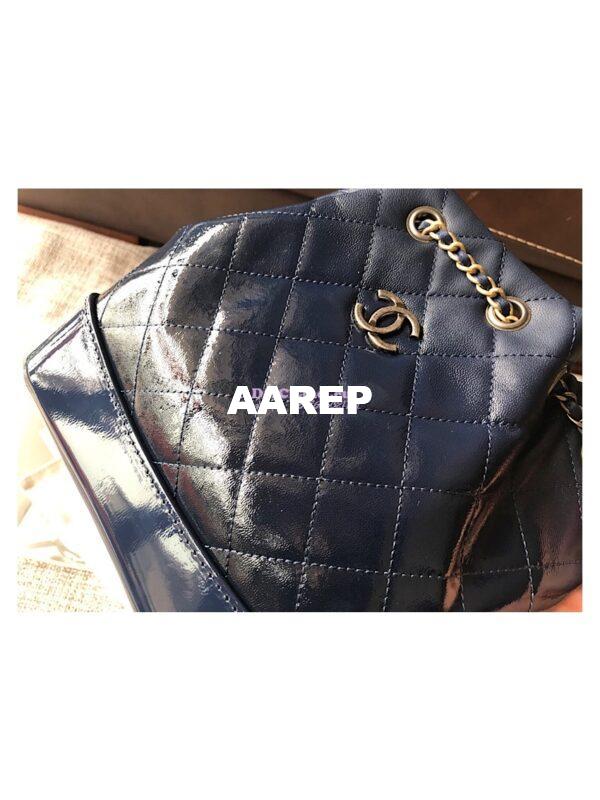Replica Chanel Gabrielle Backpack Patent Goatskin A94485 Navy 3