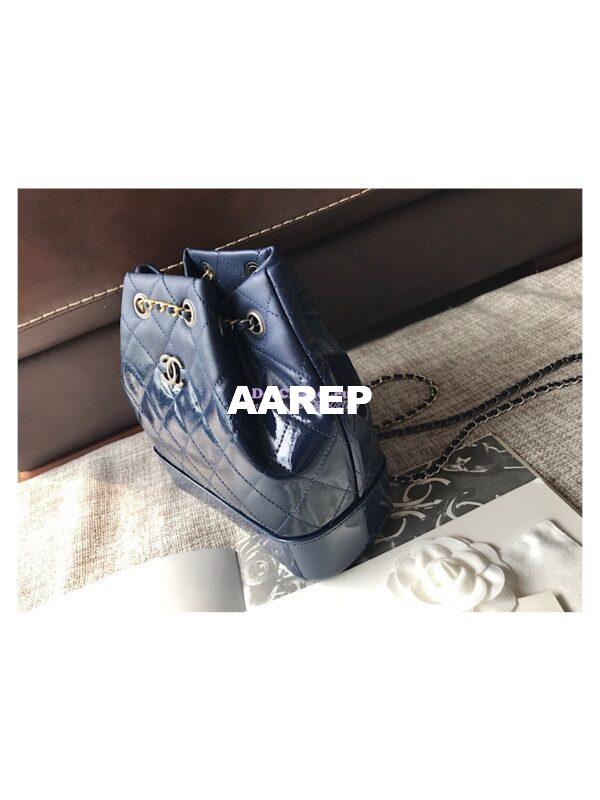 Replica Chanel Gabrielle Backpack Patent Goatskin A94485 Navy 6