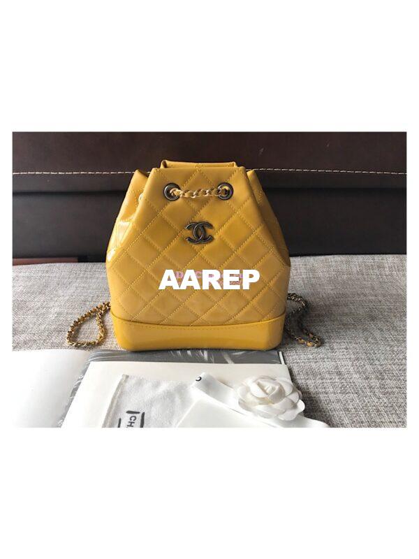 Replica Chanel Gabrielle Backpack Patent Goatskin A94485 Yellow