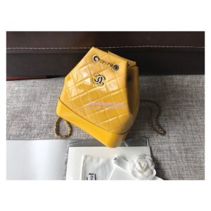 Replica Chanel Gabrielle Backpack Patent Goatskin A94485 Yellow 2