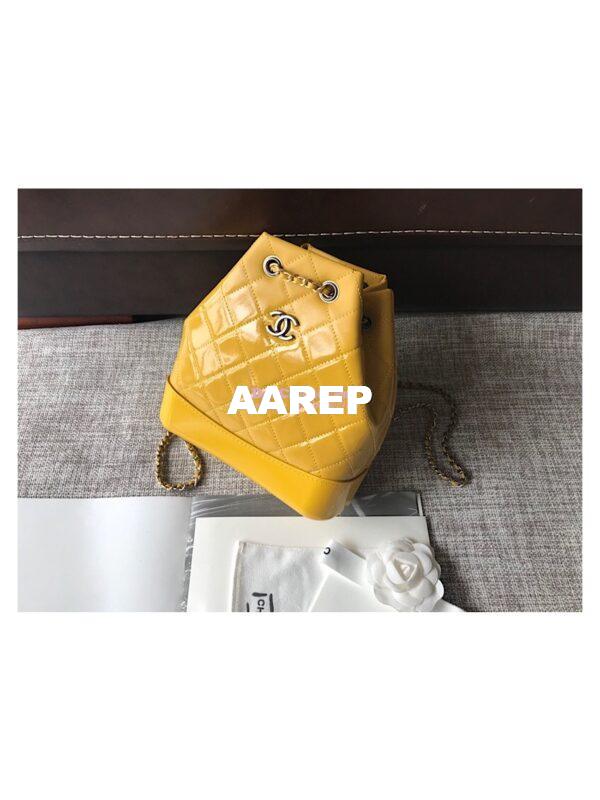 Replica Chanel Gabrielle Backpack Patent Goatskin A94485 Yellow 2