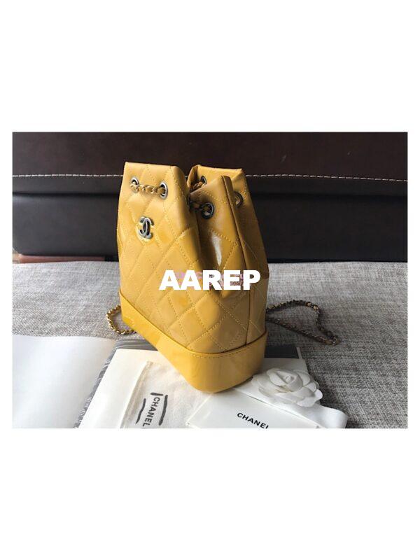 Replica Chanel Gabrielle Backpack Patent Goatskin A94485 Yellow 3