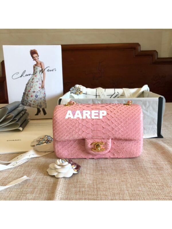 Replica Chanel Python Small 20cm Classic Flap Bag Pink 3
