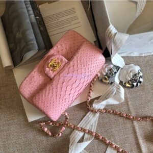 Replica Chanel Python Small 20cm Classic Flap Bag Pink 2