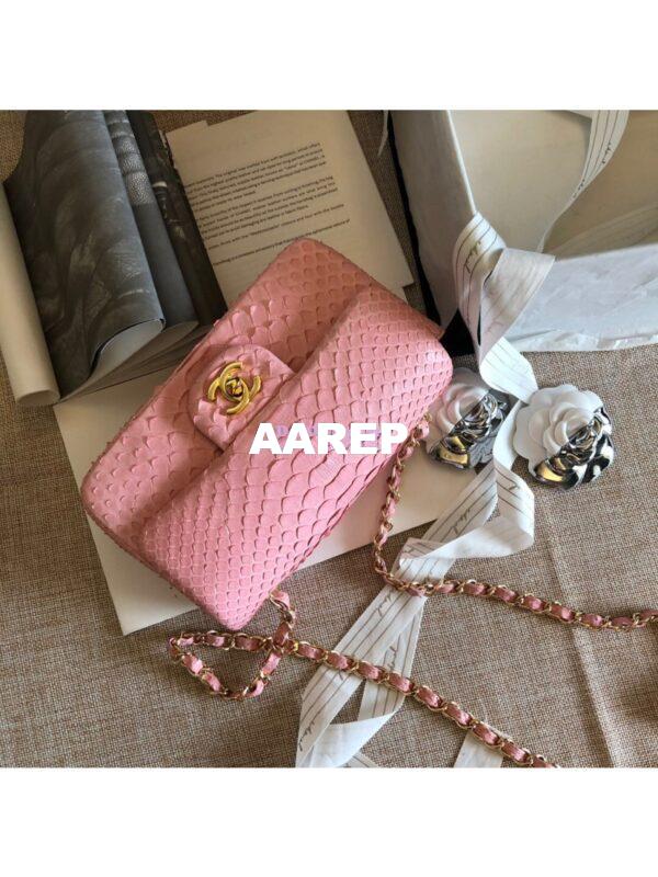 Replica Chanel Python Small 20cm Classic Flap Bag Pink 4