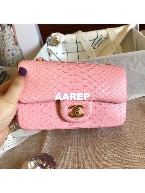 Replica Chanel Python Small 20cm Classic Flap Bag Pink 5