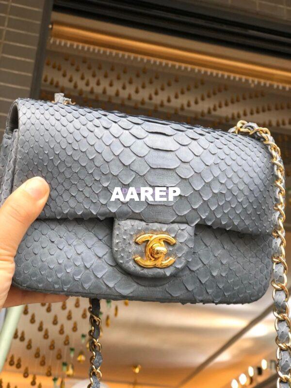 Replica Chanel Python Small 20cm Classic Flap Bag Grey 3
