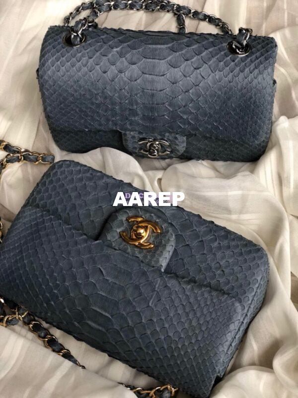 Replica Chanel Python Small 20cm Classic Flap Bag Grey 4