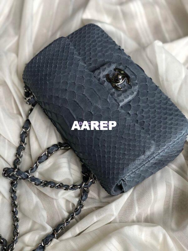 Replica Chanel Python Small 20cm Classic Flap Bag Grey 5