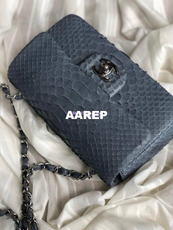 Replica Chanel Python Small 20cm Classic Flap Bag Grey 7