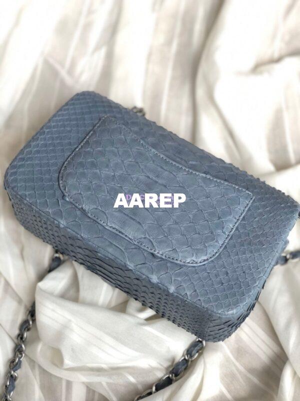 Replica Chanel Python Small 20cm Classic Flap Bag Grey 9