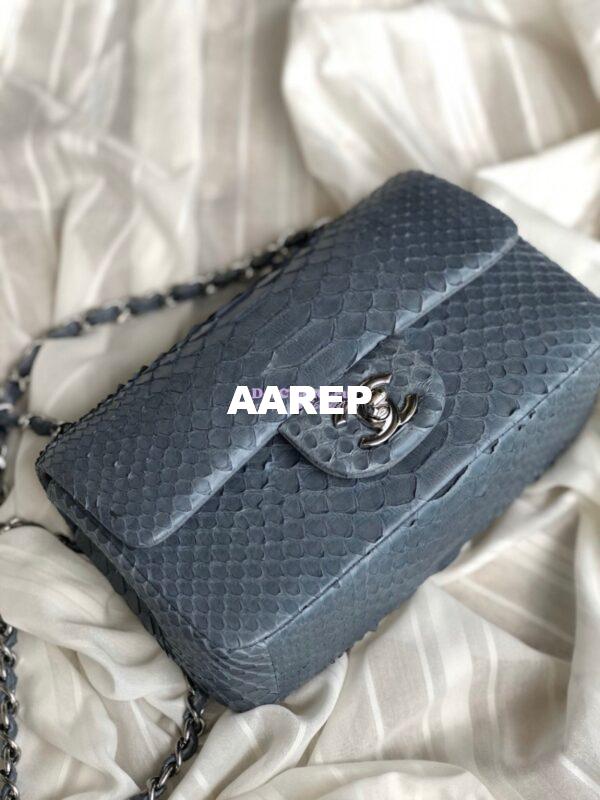 Replica Chanel Python Small 20cm Classic Flap Bag Grey 10