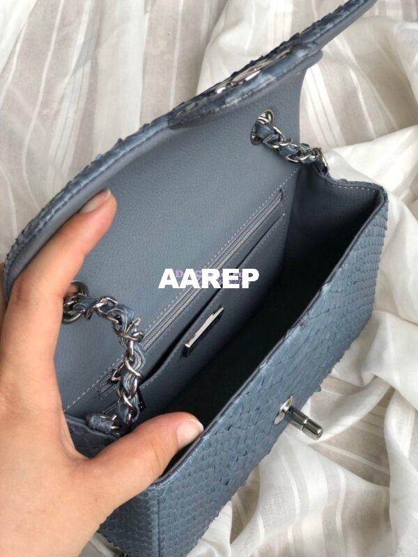 Replica Chanel Python Small 20cm Classic Flap Bag Grey 11