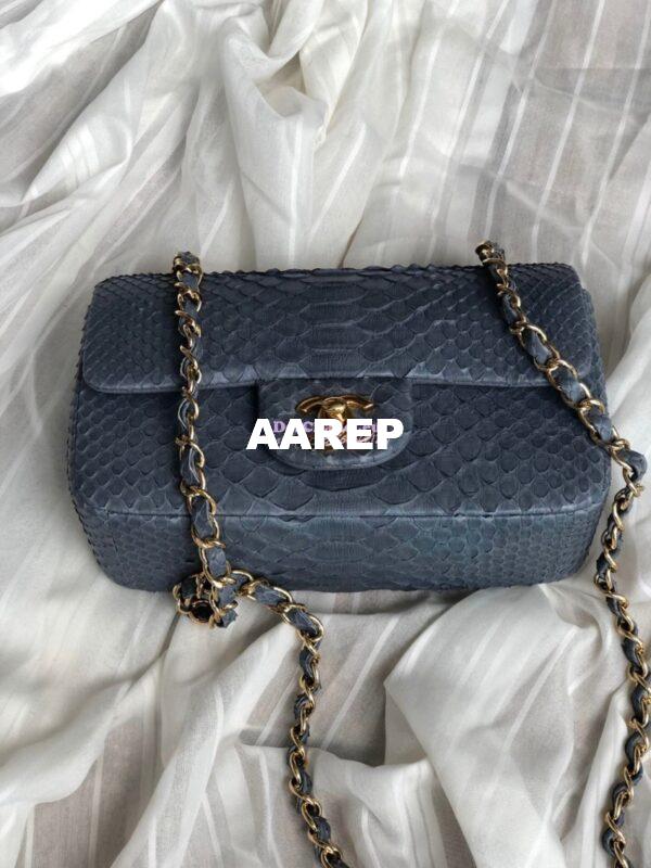 Replica Chanel Python Small 20cm Classic Flap Bag Grey 13