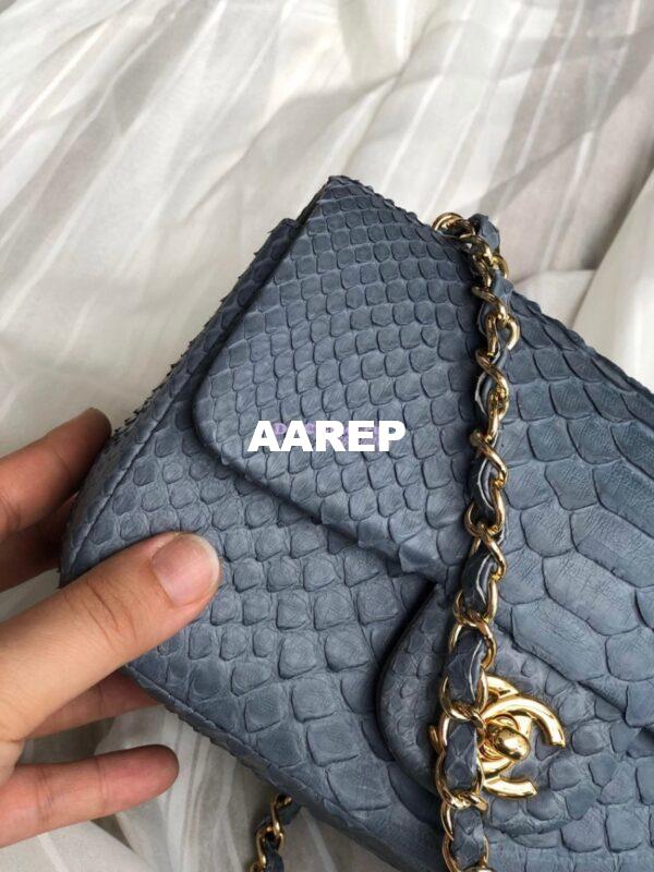 Replica Chanel Python Small 20cm Classic Flap Bag Grey 14