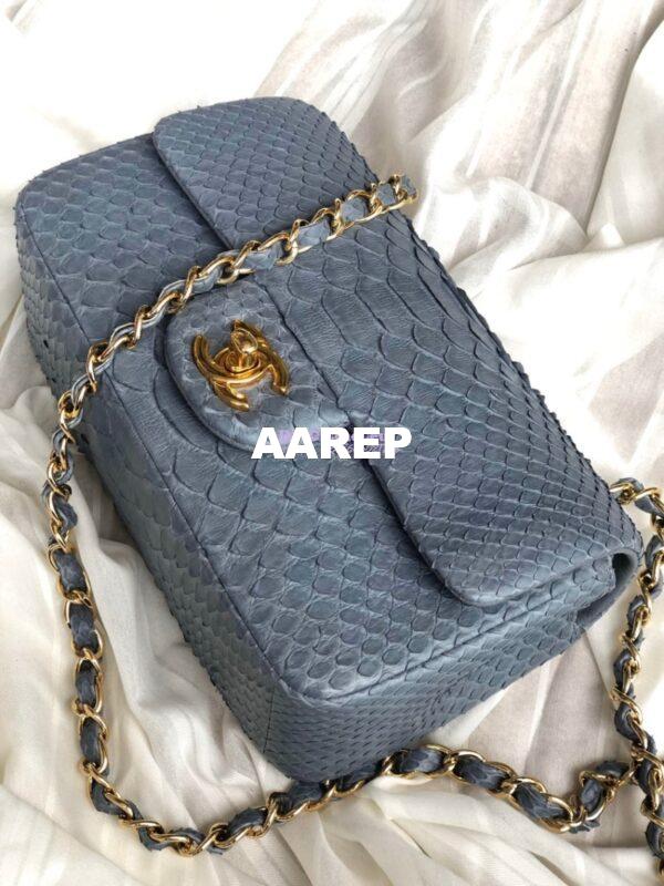 Replica Chanel Python Small 20cm Classic Flap Bag Grey 15