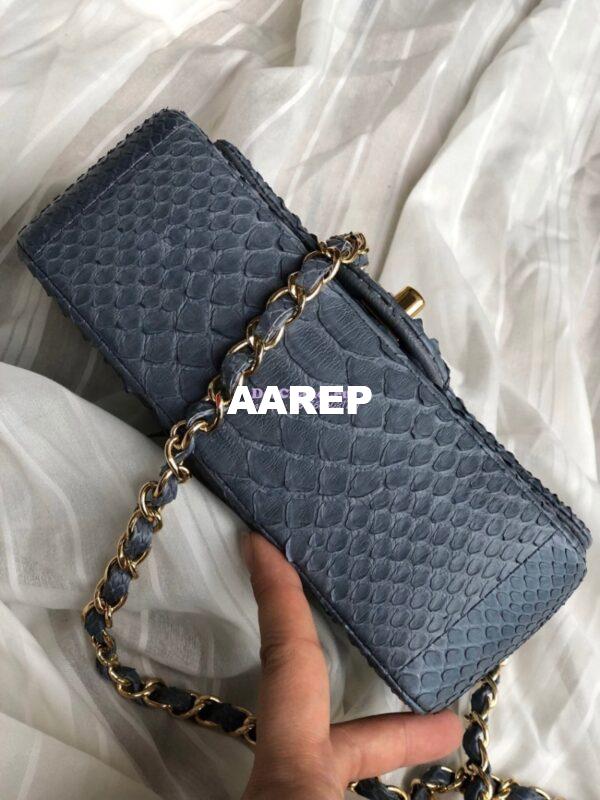Replica Chanel Python Small 20cm Classic Flap Bag Grey 16