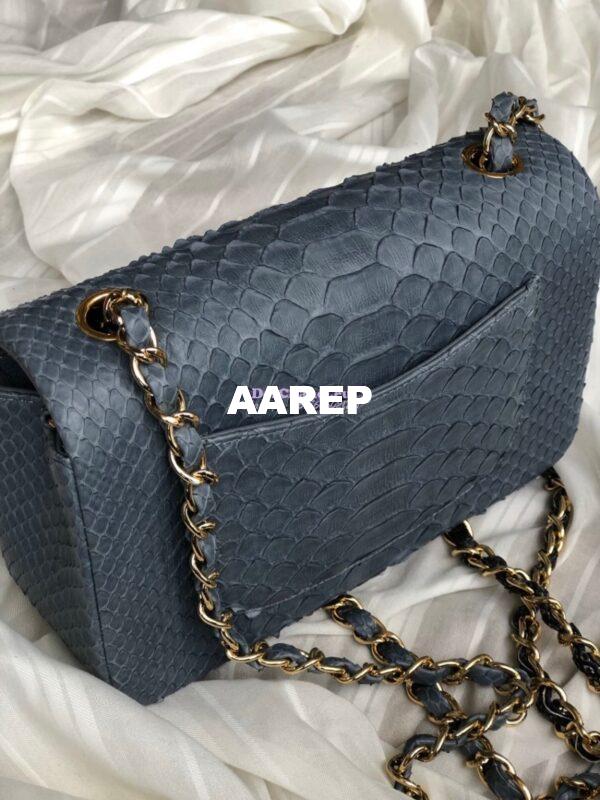 Replica Chanel Python Small 20cm Classic Flap Bag Grey 17