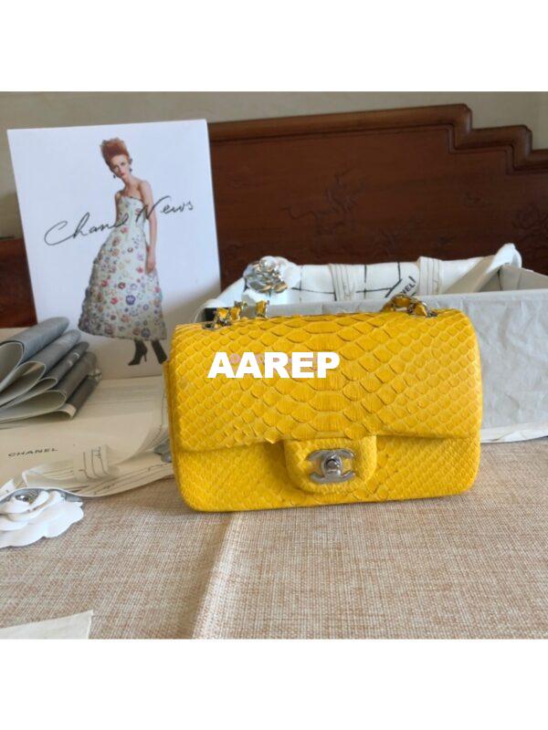 Replica Chanel Python Small 20cm Classic Flap Bag Yellow 3