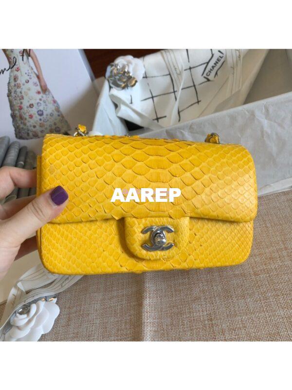 Replica Chanel Python Small 20cm Classic Flap Bag Yellow 4