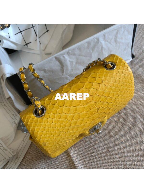 Replica Chanel Python Small 20cm Classic Flap Bag Yellow 5