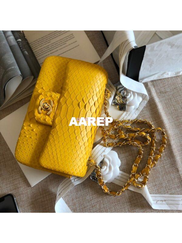 Replica Chanel Python Small 20cm Classic Flap Bag Yellow 9