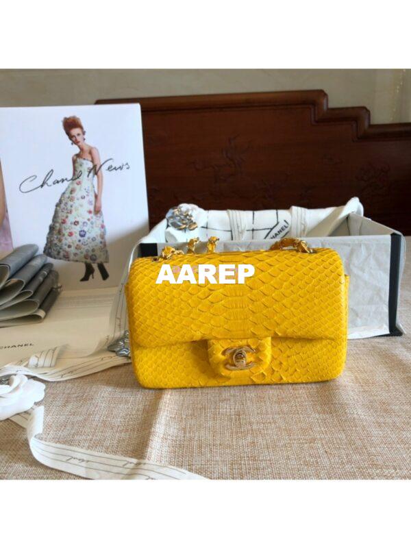 Replica Chanel Python Small 20cm Classic Flap Bag Yellow 10