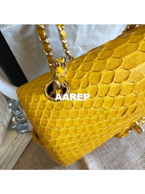 Replica Chanel Python Small 20cm Classic Flap Bag Yellow 12