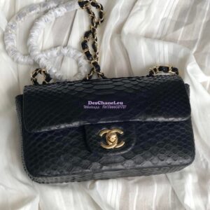 Replica Chanel Python Small 20cm Classic Flap Bag Black