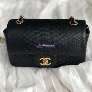 Replica Chanel Python Small 20cm Classic Flap Bag Black 2