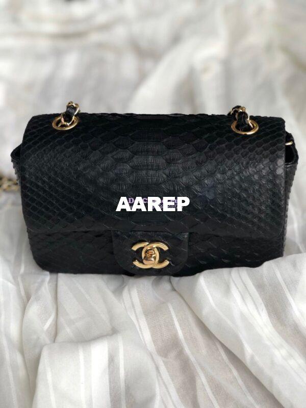 Replica Chanel Python Small 20cm Classic Flap Bag Black 4