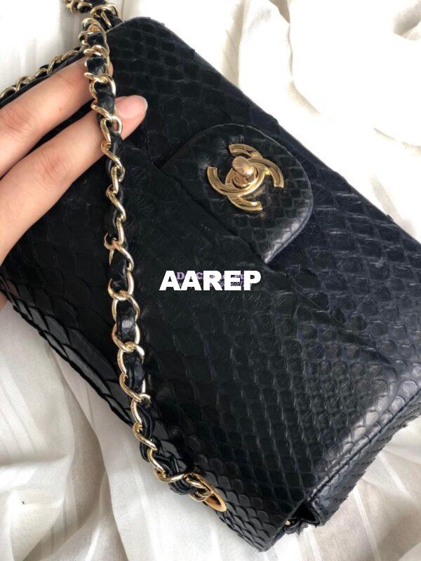 Replica Chanel Python Small 20cm Classic Flap Bag Black 5