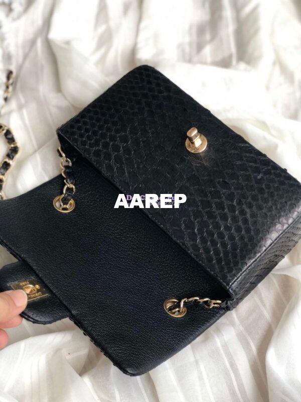 Replica Chanel Python Small 20cm Classic Flap Bag Black 9