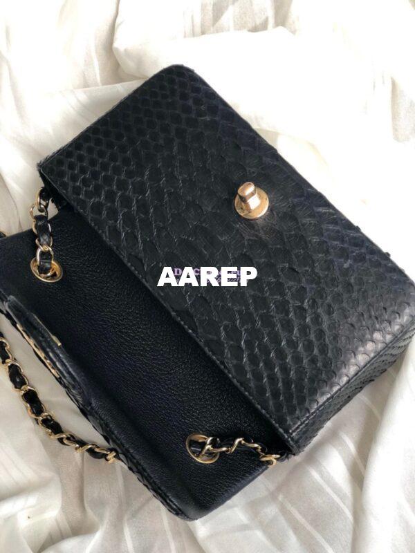 Replica Chanel Python Small 20cm Classic Flap Bag Black 11