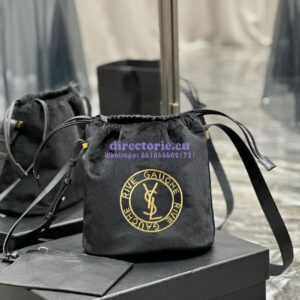 Replica YSL Saint Laurent Rive Gauche Embroidered Felt And Smooth Leather Lace-up Bucket Bag 710261 2