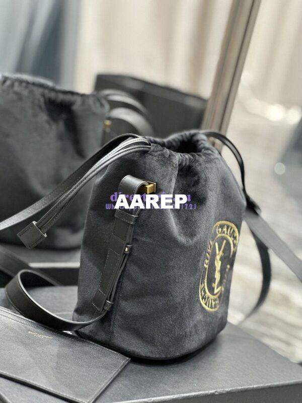 Replica YSL Saint Laurent Rive Gauche Embroidered Felt And Smooth Leather Lace-up Bucket Bag 710261 10