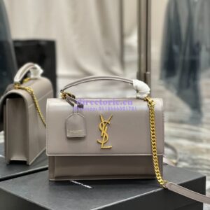 Replica YSL Saint Laurent Medium Sunset Satchel In Smooth Leather 634723 Grey