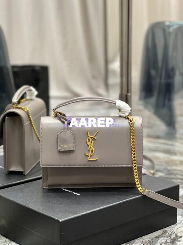 Replica YSL Saint Laurent Medium Sunset Satchel In Smooth Leather 634723 Grey 3